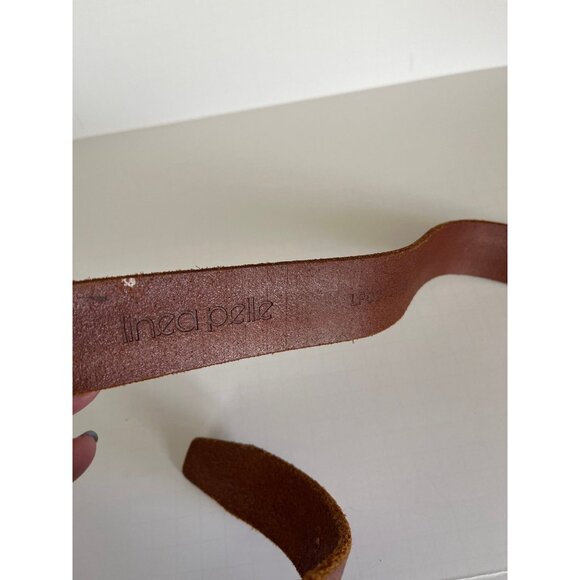 Vintage Women's Linea Pelle Handmade Belt Leather Brass Ornate Rectangle Buckle - Picture 5 of 8